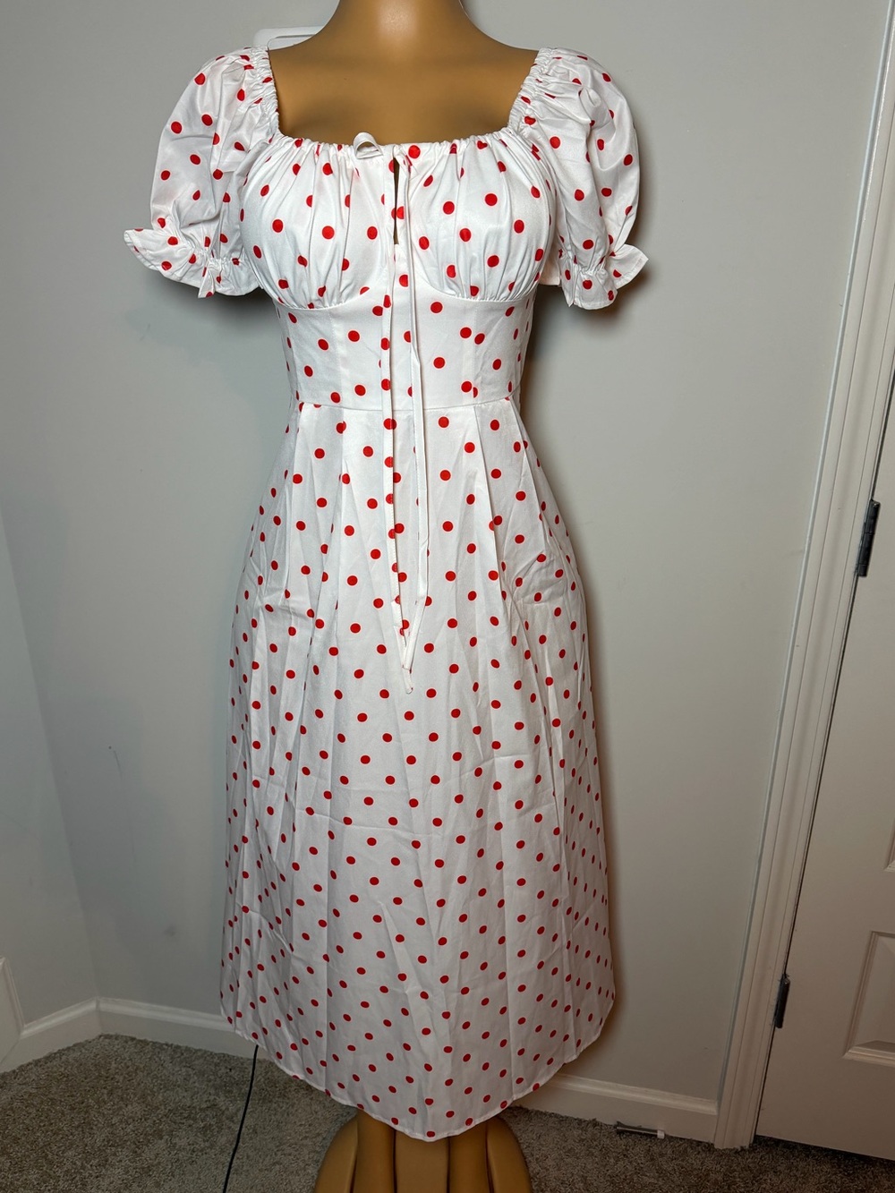 RIHOAS White Midi Dress with Red Polka Dots